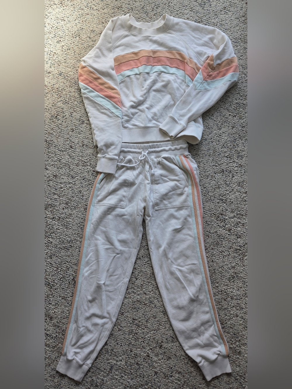 Faherty Cream Joggers with Pink and Mint Stripe Details